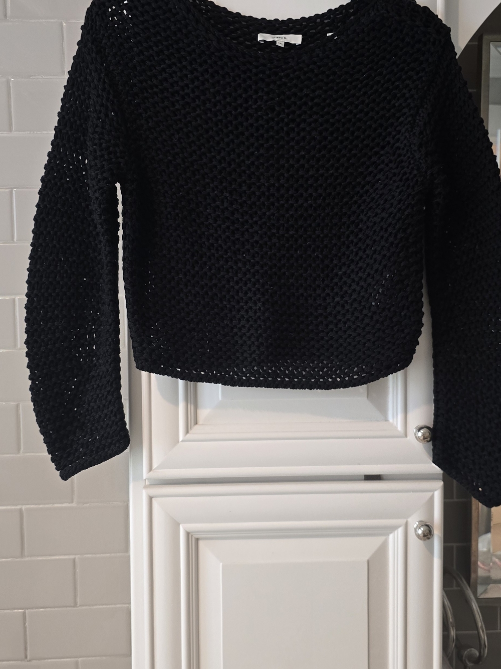 Vince Black Open-Knit Crew Neck Sweater